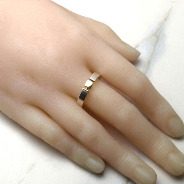Silver and gold ring on hand