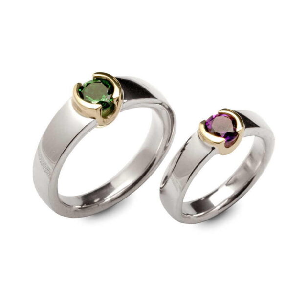 Gold cup gem stone rings